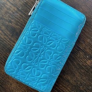 loewe Repeat coin cardholder in embossed blue calfskin
